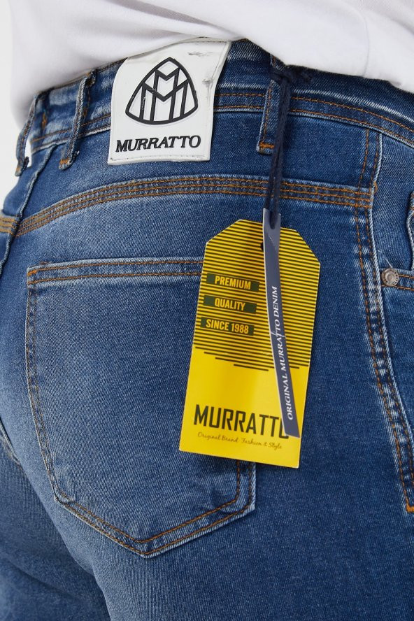 Murratto Erkek Slim Fit Likralı Yırtık Mavi Kot Pantolon - 5
