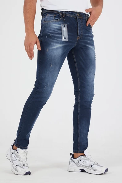 Murratto Erkek Slim Fit Likralı Tırnaklı Koyu Mavi Kot Pantolon - 2