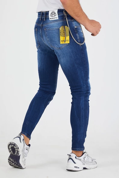 Murratto Erkek Slim Fit Likralı Yırtık Mavi Kot Pantolon - 4