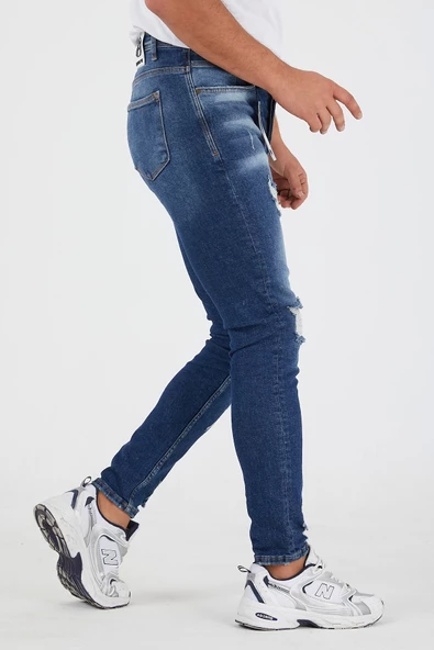 Murratto Erkek Slim Fit Likralı Diz Yırtık Mavi Kot Pantolon - 4