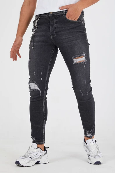 Murratto Erkek Slim Fit Likralı Yırtık Füme Kot Pantolon - 2