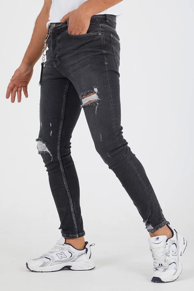 Murratto Erkek Slim Fit Likralı Yırtık Füme Kot Pantolon - 3