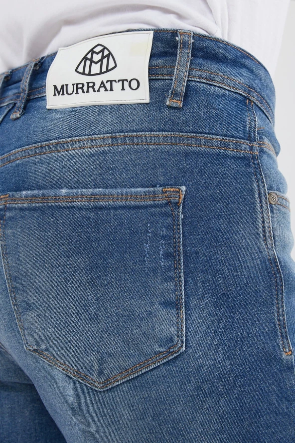 Murratto Erkek Slim Fit Likralı Paça Yırtık Buz Mavi Kot Pantolon - 6