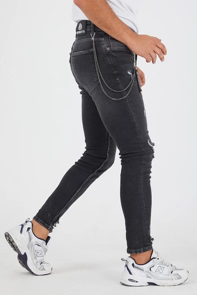 Murratto Erkek Slim Fit Likralı Yırtık Füme Kot Pantolon - 4
