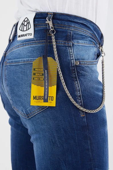 Murratto Erkek Slim Fit Likralı Yırtık Mavi Kot Pantolon - 5