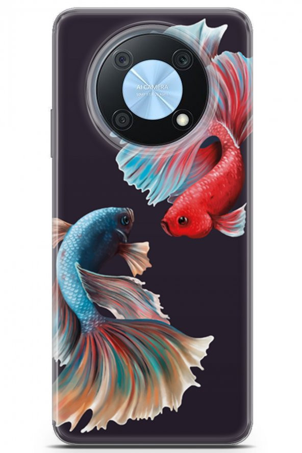 Huawei Nova Y90 Kılıf Kingo 30 Neon Balıklar Kenarları Şeffaf Kapak