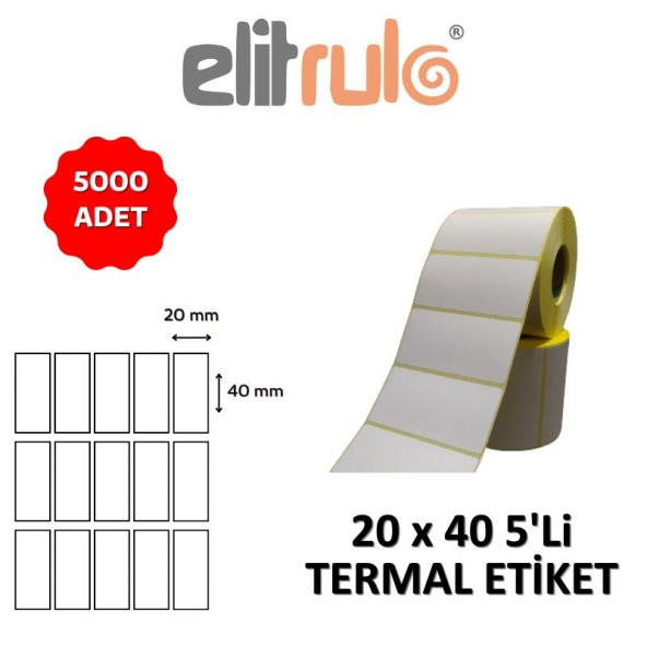 Elitrulo Barkod Etiketi 20x40 5 Li Termal - 5000 Adet