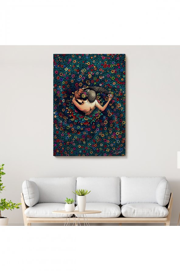 Renkli Çiçekler İçinde Dans Eden Sevgililer Duvar Tablosu-6200
