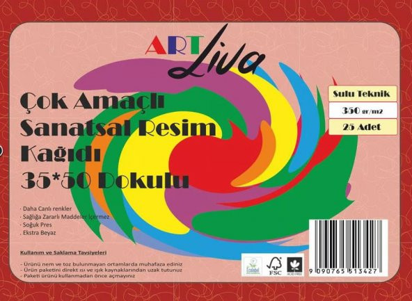 Art Liva Sulu Teknik Sanatsal Resim Kağıdı Dokulu 35x50 350 Gram 25 Yaprak