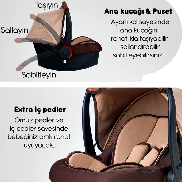 7 In 1 Yeni Doğan Set Baby Home 945 Travel Sistem Bebek Arabası 370 Sallanır Ana Kucağı - 12