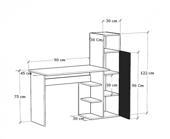 Moonlife Diamond Dolaplı Çalışma Masası Siyah - 3