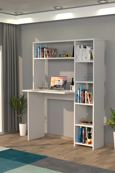 Moonlife Duru Kitaplıklı Çalışma Masası Beyaz - 2