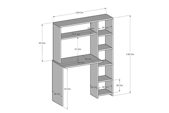 Moonlife Duru Kitaplıklı Çalışma Masası Beyaz - 7
