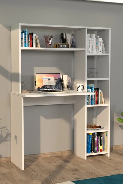 Moonlife Duru Kitaplıklı Çalışma Masası Beyaz - 3