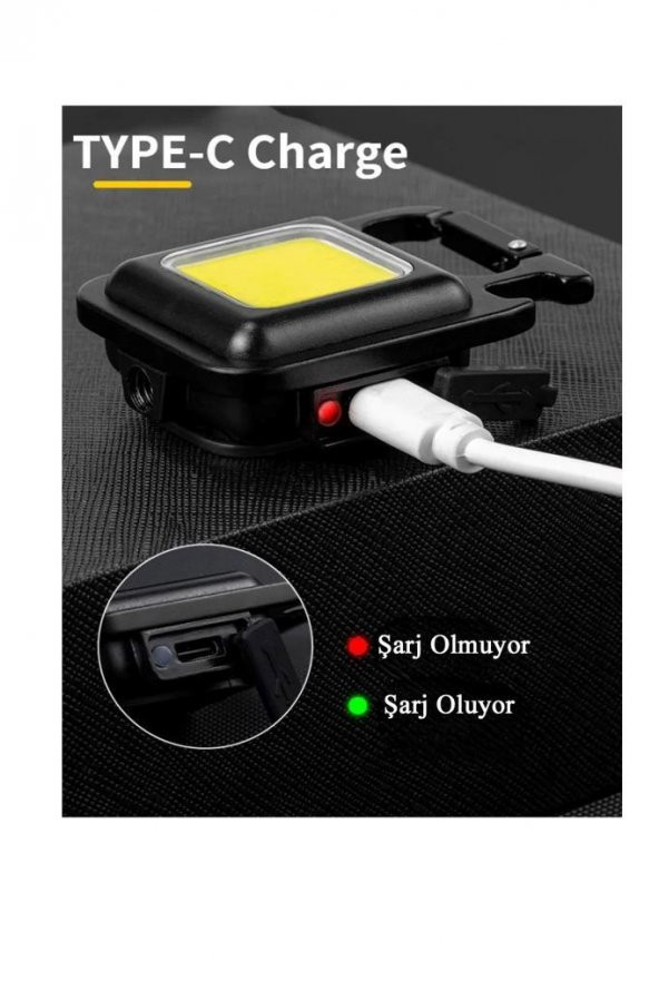 Panther PT-909 USB Şarjlı El Feneri Siyah - Beyaz Işık Asılabilir Led Lamba - 8