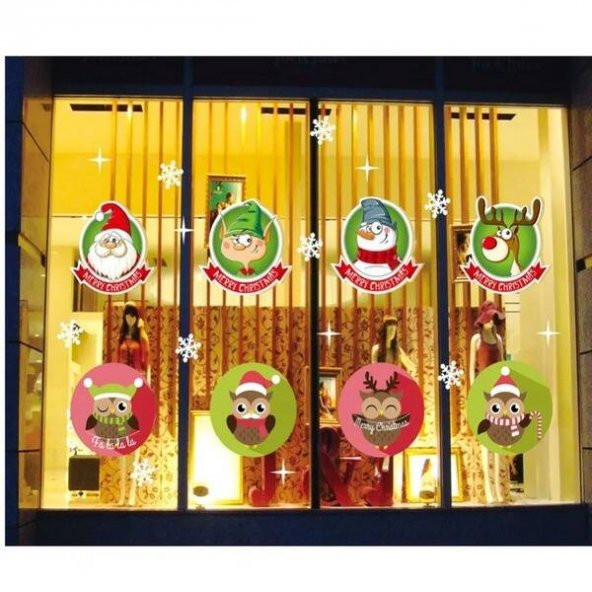 Yılbaşı Noel Sticker Renkli Figürlü Noel  Süslü 70x50 cm