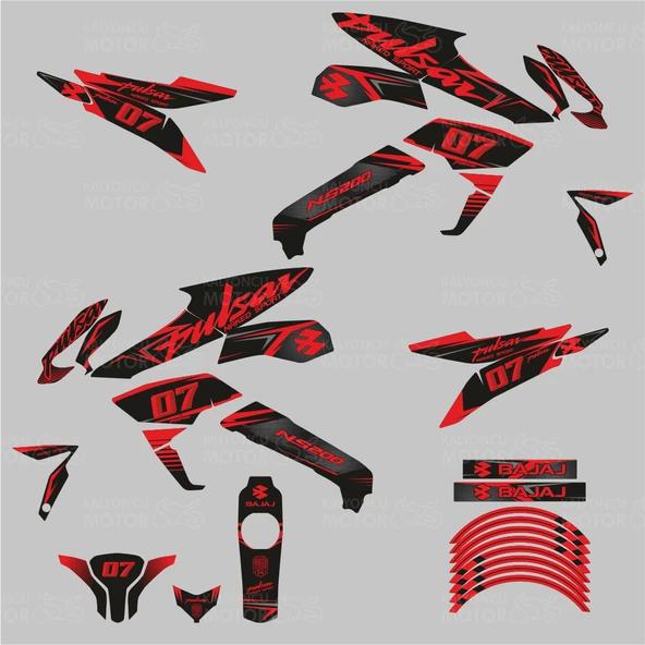 Bajaj Pulsar 200 NS Naked Sport Design Sticker Set Siyah - Kırmızı - 2