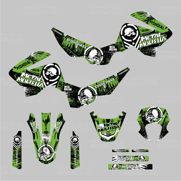 Mondial X-Treme Max 150 Metal Mulisha Design Sticker Set Yeşil - 2