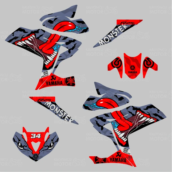Yamaha YZF R25 Asphalt Monster Desing Sticker Set Mavi-Kırmızı 34 - 2