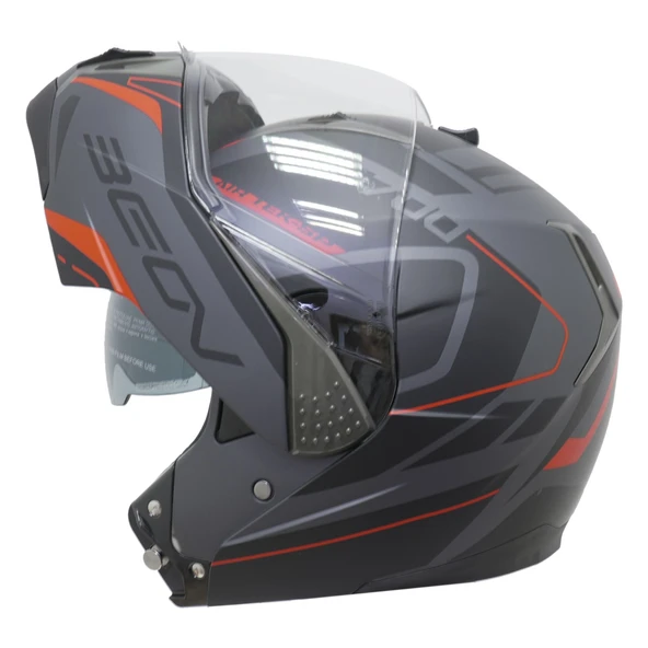 Beon Çene Açılır B 700 Air Tek Vizörlü Motosiklet Kaskı Gri Kırmızı - M - 2