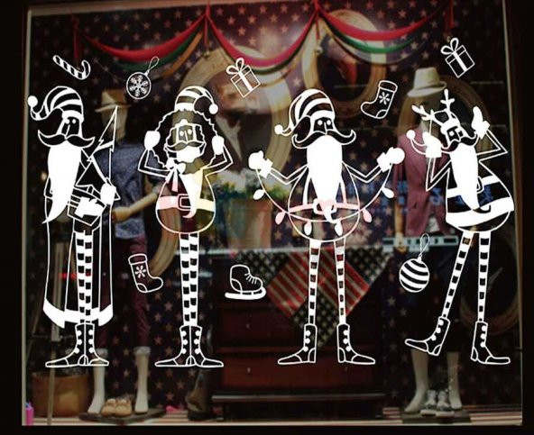 Yılbaşı Noel Sticker Beyaz Noel Baba 4 lü 70x50 cm ürün görseli 1