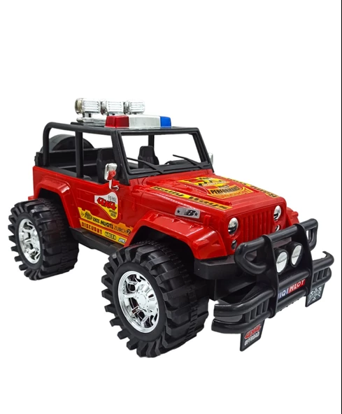 Oyuncak Arazi Aracı Büyük Boy İçi Dolu Tekerlekleri Mekanizmalı Sürtmeli Jeep İthal 50x27cm Kırmızı