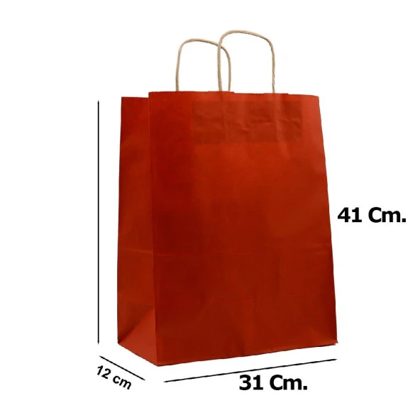 Büküm Saplı Kraft Kağıt Çanta Karton Hediyelik Poşet Torba - Bordo - 31x41 Cm. - 25 Adetlik 4 Paket - Resim 2