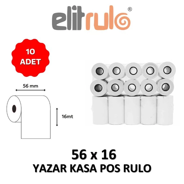 Elitrulo Yazar Kasa Pos Rulosu 56mm x 16mt - 10 Adet