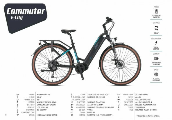 LOOP COMMUTER 28 ELEKTRİKLİ ŞEHİR BİSİKLETİ 9V HD 17.5 MAT SİYAH-FÜME-TURKUAZ - 4