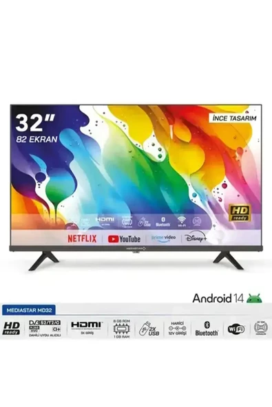 MediaStar MDS32 32' Android 14 Akıllı Kumandalı Led Tv