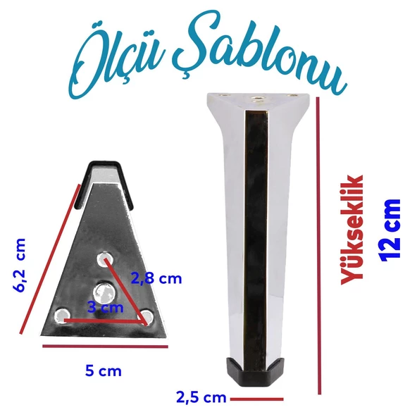 Sehpa Masa Puf Tabure Ünite Baza Koltuk Ayağı Mobilya Ayakları Ayağı Metal Ayakları 12 Cm Krom - 2