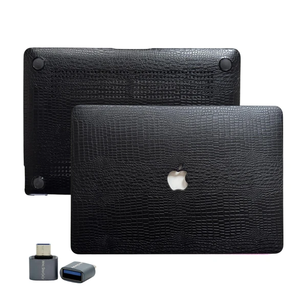 MacBook Pro 13 İnç Timsah Desenli Deri Kılıf Premium Sert TPU Darbe Koruma - Resim 2