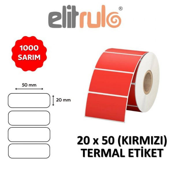 Elitrulo Barkod Etiketi 20x50 Termal KIRMIZI - 1000 Adet