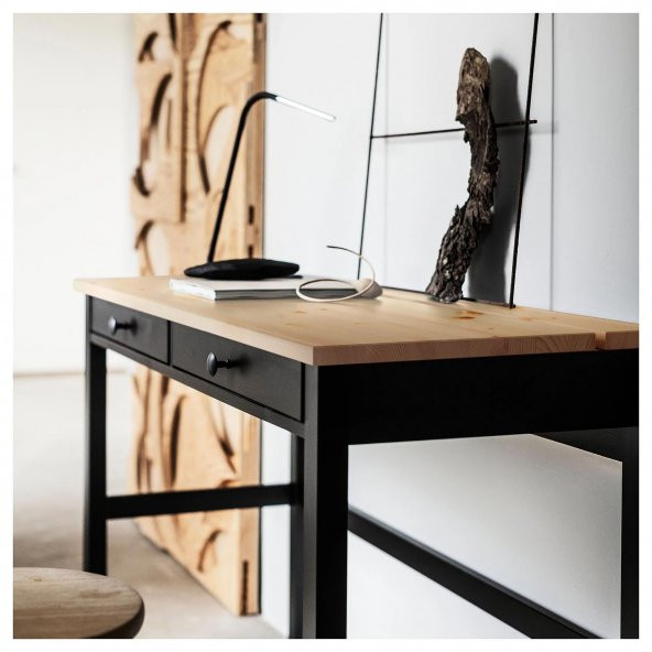 Çalışma Masası, Venge-Açık Kahverengi HEMNES 120x47 2 Çekmeceli Masif Ahşap Meridyendukkan - 2