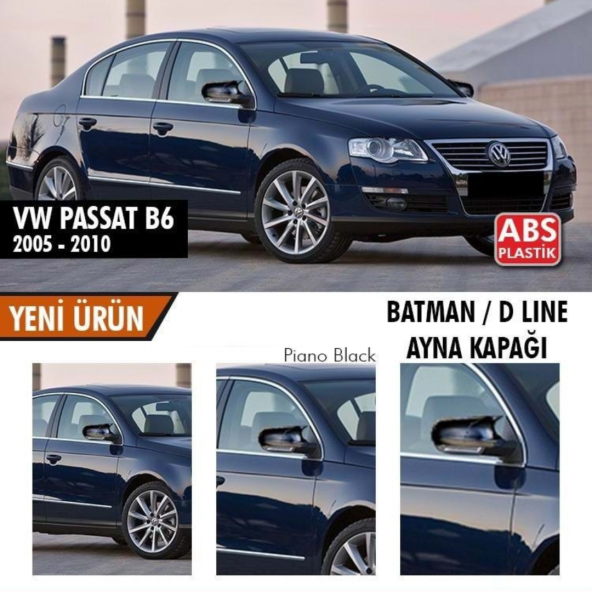 Volksvogen Passat B6 2005-2010 Uyumlu Batman Yarasa Ayna Kapağı Piano Black Abs Plastik