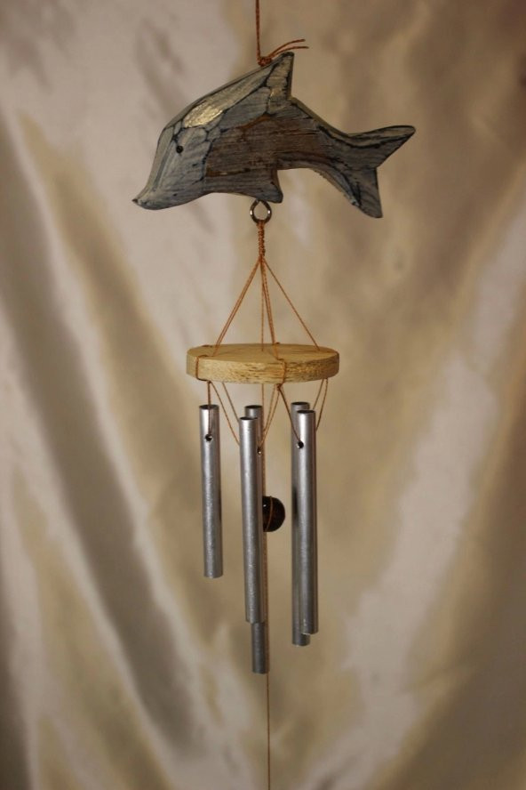 Deprem Çanı Zili Rüzgar Çanı Zili Balık Mavi Beyaz Feng Shui 5 Metal Boru - 2