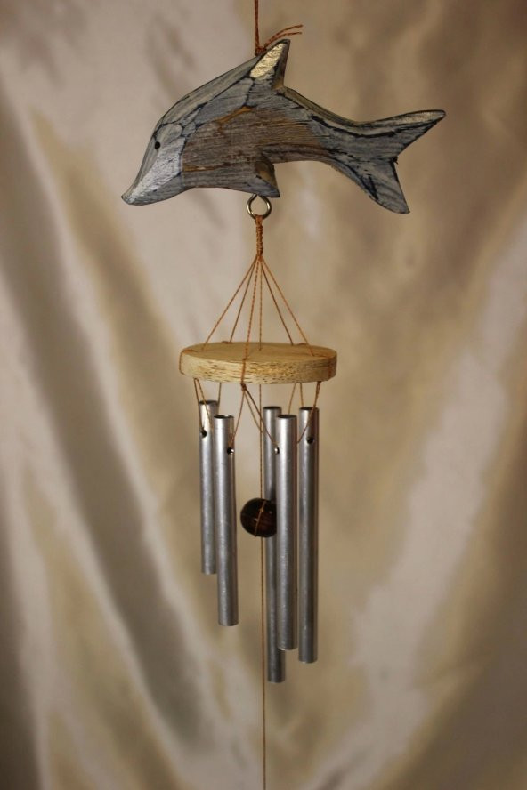 Deprem Çanı Zili Rüzgar Çanı Zili Balık Mavi Beyaz Feng Shui 5 Metal Boru - 3