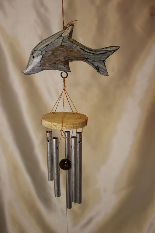 Deprem Çanı Zili Rüzgar Çanı Zili Balık Mavi Beyaz Feng Shui 5 Metal Boru - 4