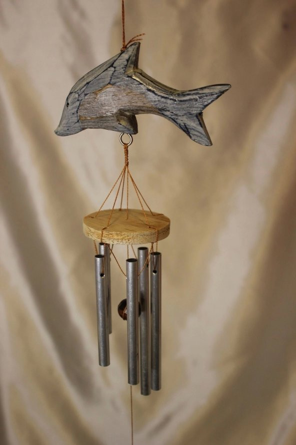 Deprem Çanı Zili Rüzgar Çanı Zili Balık Mavi Beyaz Feng Shui 5 Metal Boru - 6
