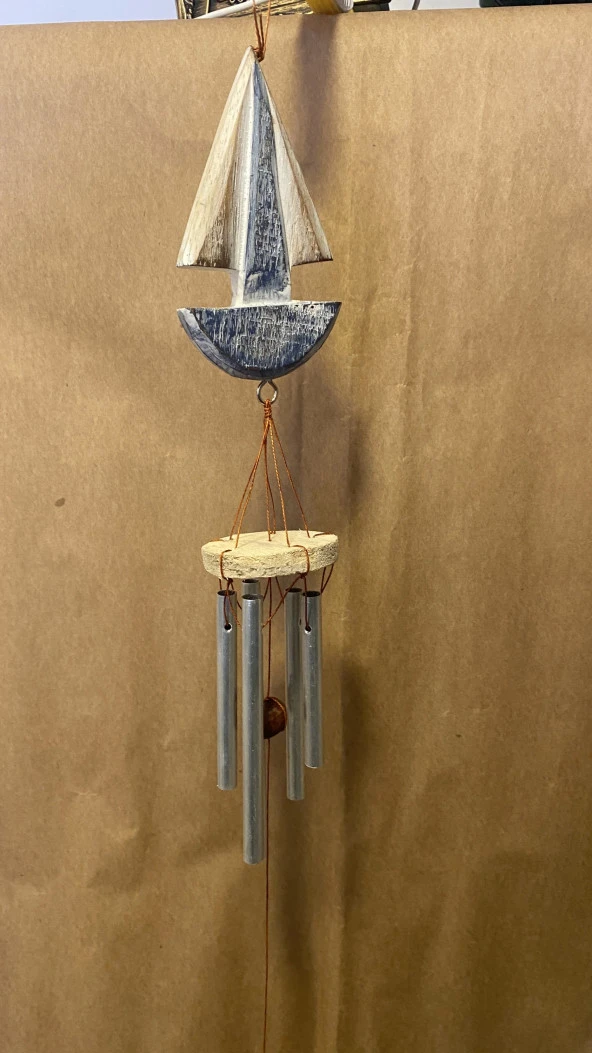 Deprem Çanı Zili Rüzgar Çanı Zili Gemi Mavi Beyaz Feng Shui 5 Metal Boru - Resim 9