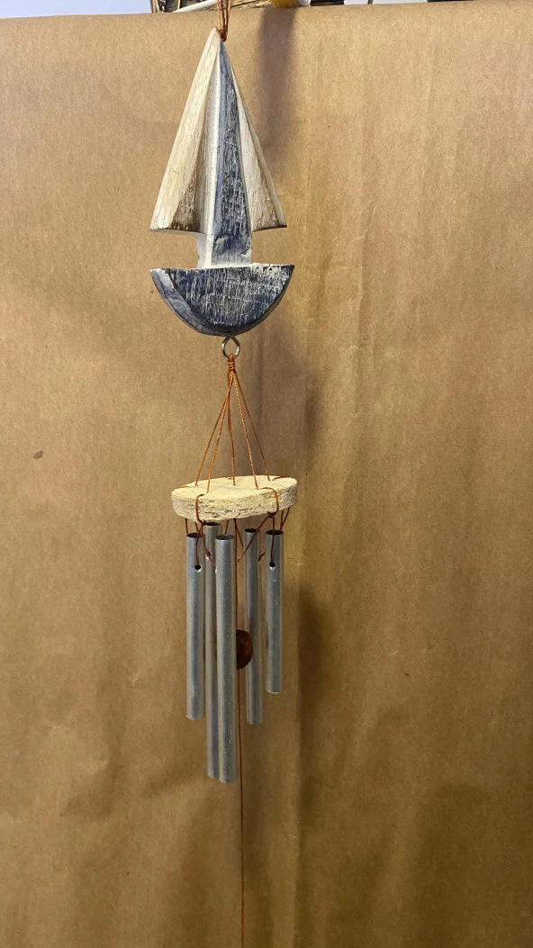 Deprem Çanı Zili Rüzgar Çanı Zili Gemi Mavi Beyaz Feng Shui 5 Metal Boru - Resim 10
