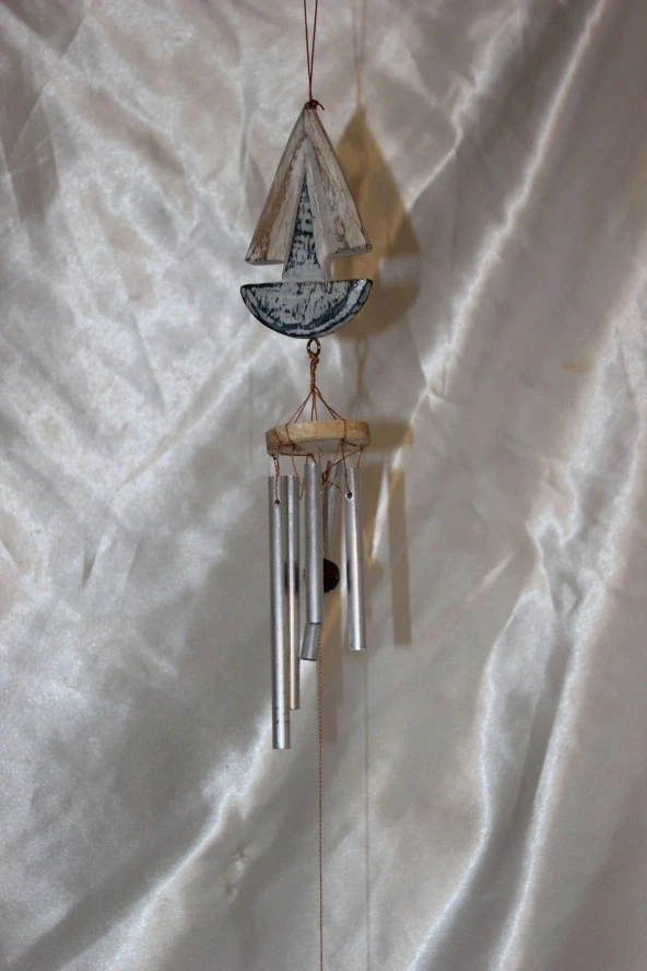 Deprem Çanı Zili Rüzgar Çanı Zili Gemi Mavi Beyaz Feng Shui 5 Metal Boru - Resim 11