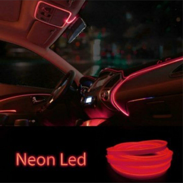 Araç Araba İçi Torpido Ledi Renkli İp Neon İp Led 2 Metre Kırmızı NEON