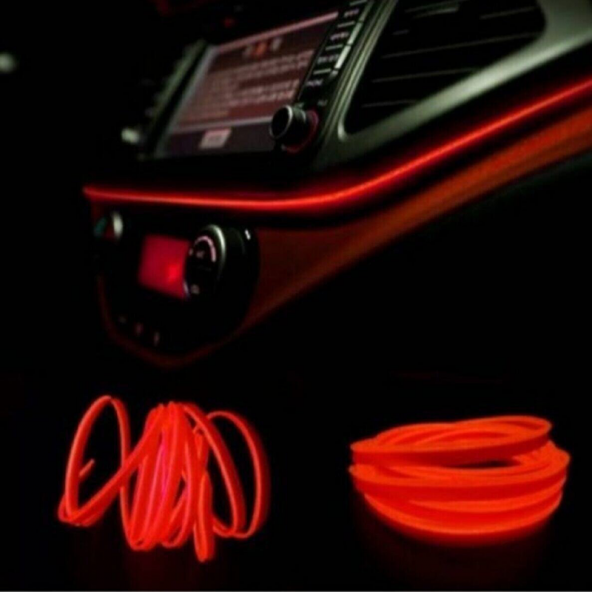 Araç Araba İçi Torpido Ledi Renkli İp Neon İp Led 2 Metre Kırmızı NEON - 2