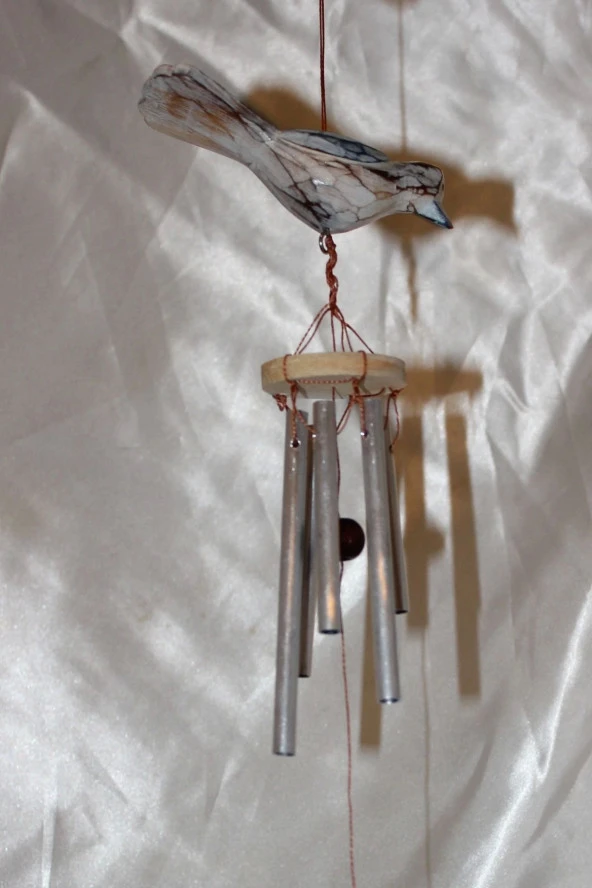 Deprem Çanı Zili Rüzgar Çanı Zili Kuş Mavi Beyaz Feng Shui 5 Metal Boru ürün görseli