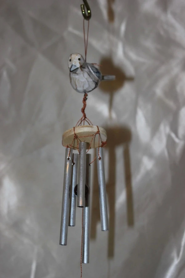 Deprem Çanı Zili Rüzgar Çanı Zili Kuş Mavi Beyaz Feng Shui 5 Metal Boru - Resim 2