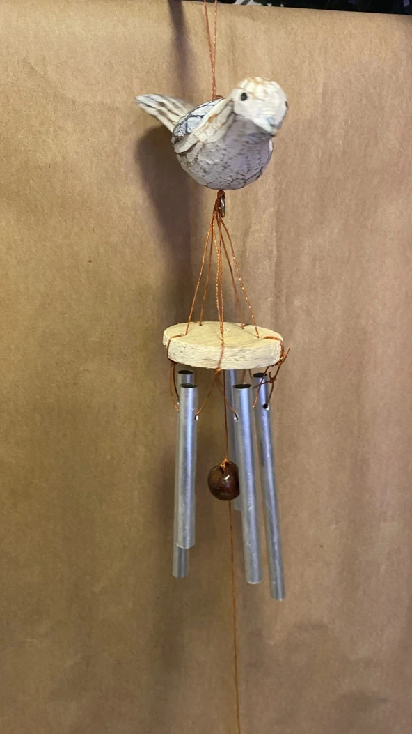 Deprem Çanı Zili Rüzgar Çanı Zili Kuş Mavi Beyaz Feng Shui 5 Metal Boru - Resim 7