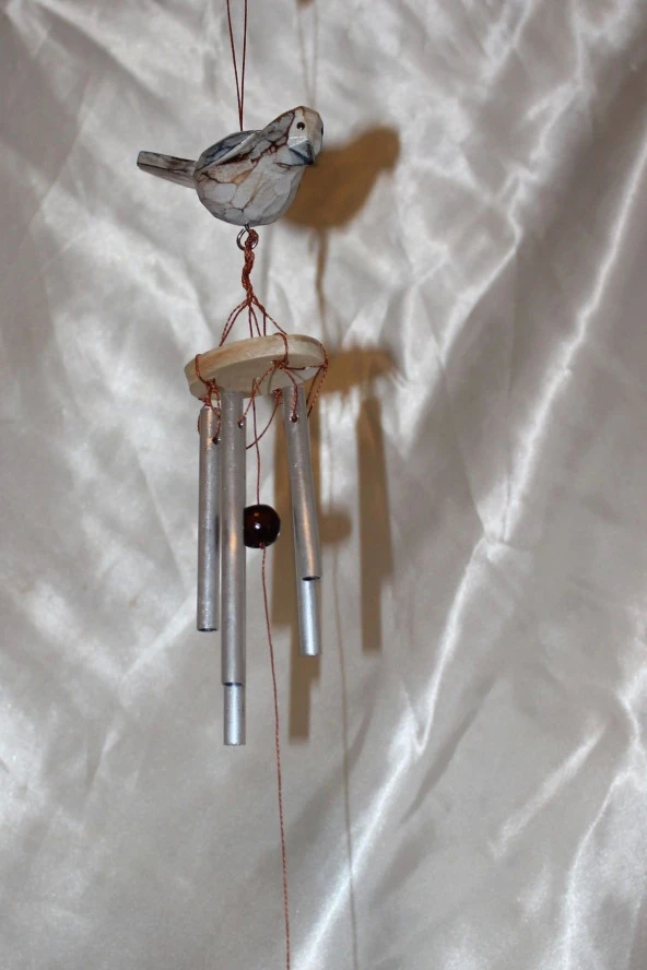 Deprem Çanı Zili Rüzgar Çanı Zili Kuş Mavi Beyaz Feng Shui 5 Metal Boru - Resim 9