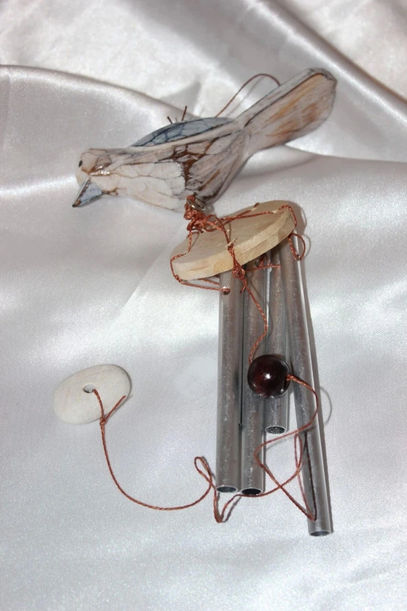 Deprem Çanı Zili Rüzgar Çanı Zili Kuş Mavi Beyaz Feng Shui 5 Metal Boru - Resim 10