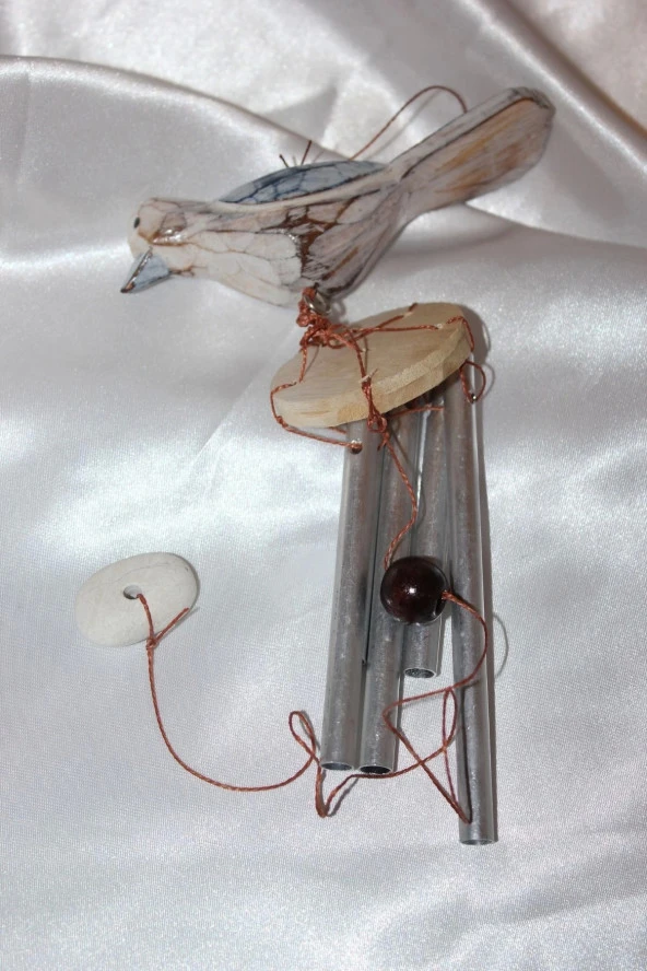 Deprem Çanı Zili Rüzgar Çanı Zili Kuş Mavi Beyaz Feng Shui 5 Metal Boru - Resim 11